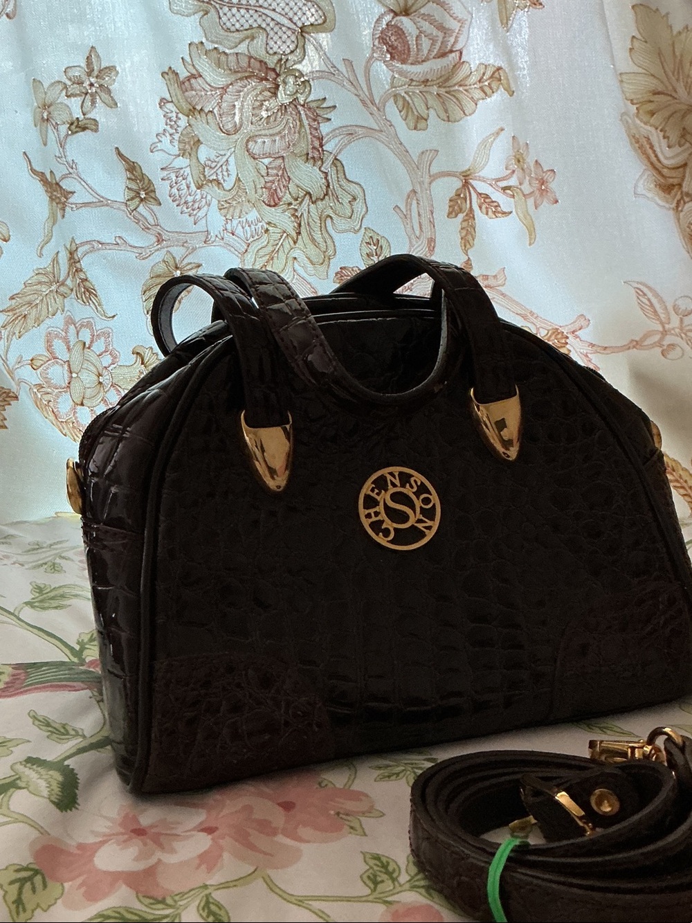 SENSO Brown Croc-Embossed Satchel with Gold Accents